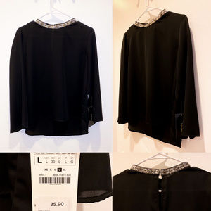 ZARA Elegant Beaded Neckline Loose Evening Blouse